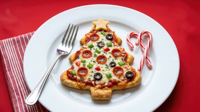 A delightful and festive christmas pizza shaped like a christmas tree a delicious and unique holiday meal