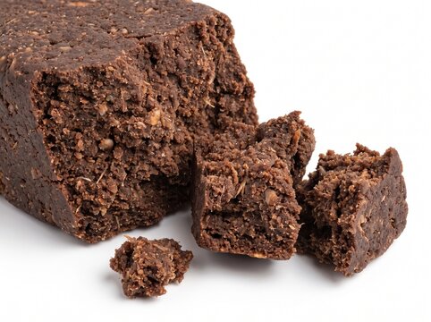 Healthy sweet hematogen bar broken into pieces, traditional nutritious sweet snack rich in iron, delicious dark chocolate energy dietary supplement food