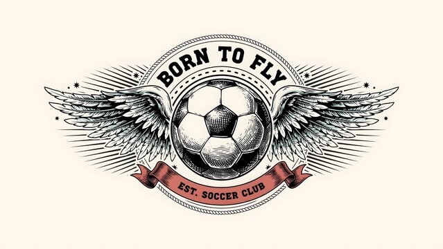 Vintage style soccer club logo featuring football ball with detailed eagle wings.
