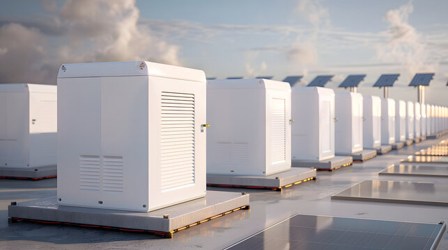 Industrial solar inverters and power conversion units installed on a rooftop