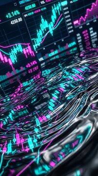 Financial data visualization with colorful graphs and charts.