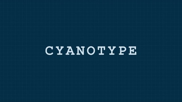 Cyanotype title card on blue grid animation 4k background, for artistic and, blueprint projects technical