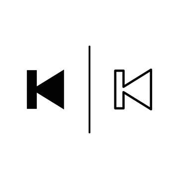 Previous track button outline and black fill icon set with previous direction isolated interface