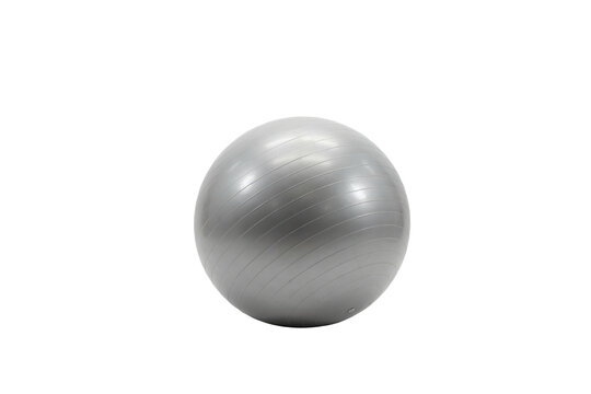 Large inflatable silver exercise ball for fitness and pilates training isolated on a transparent background