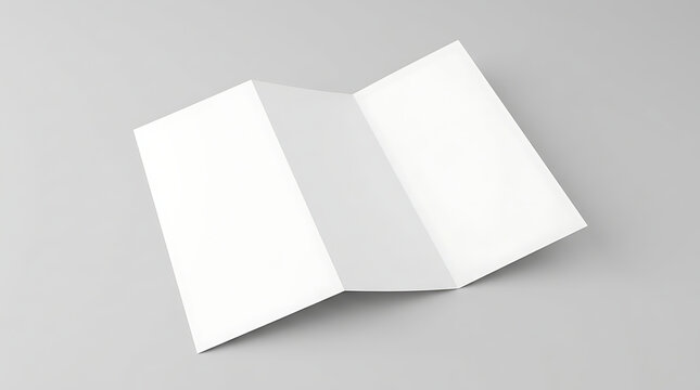 Blank White Tri Fold Brochure or Pamphlet Opened and Laid Flat on a Plain Light Gray Background for Mockups and Design Concepts