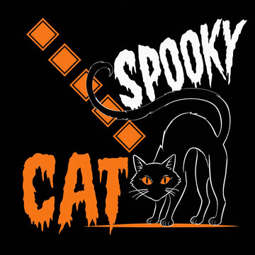 Spooky cat graphic with arched back and diamond banner black cat halloween graphic cat illustration halloween art spooky season seasonal halloween decoration celebration greeting