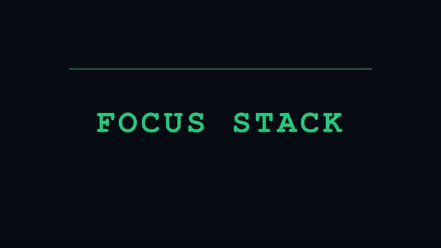 Focus stack digital typography animation on dark 4k background, for and macro, imaging tutorials depth, of field