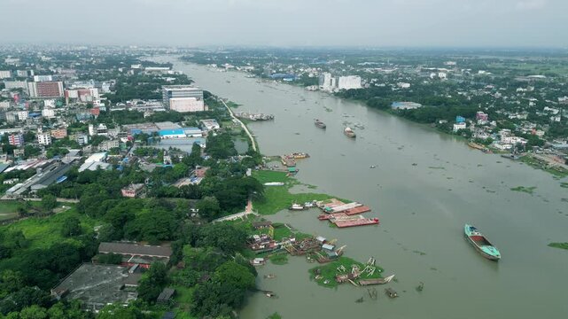 Drone View Of Shitalakshya River, Narayanganj