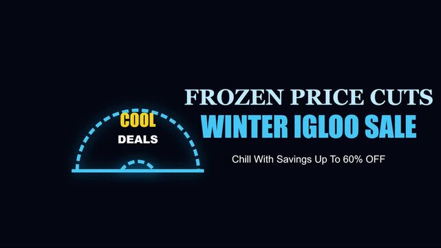 Frozen price cuts winter igloo sale motion with cool deals gauge and 60 percent off discount promotion animation 4k
