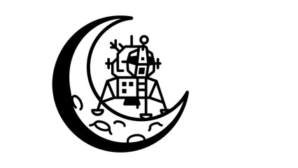 Lunar Lander on Moon Line Art Vector © nia
