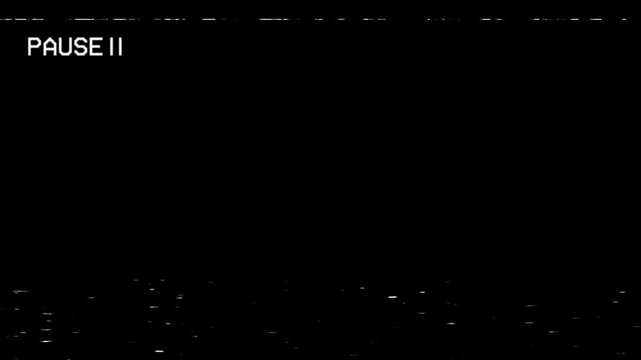 Retro vhs pause screen with analog noise and glitch effects