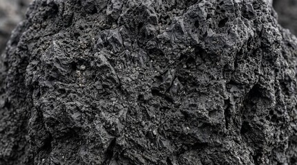 Fototapeta premium Volcanic lava rock texture, dark porous basalt stone surface, rough igneous mineral background for geology and nature design