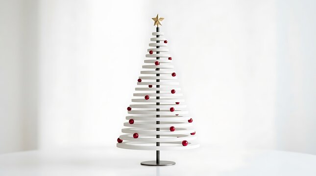 Modern white and red layered wooden christmas tree figurine with holiday figurin