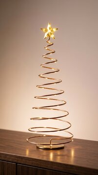 Minimalist spiral wire christmas tree with glowing star topper