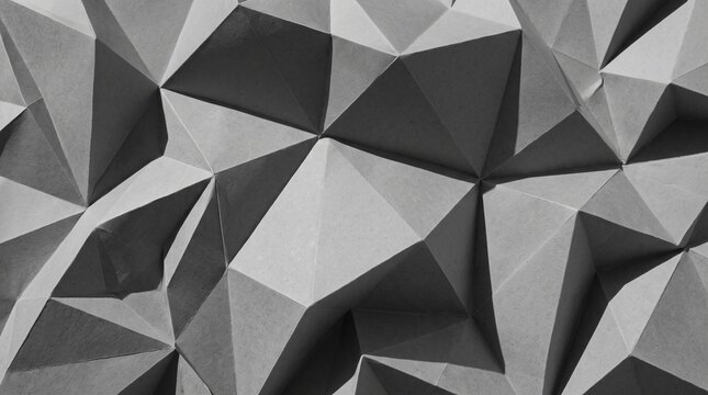 Abstract low poly paper texture, geometric gray origami background, 3D triangular faceted surface for modern design