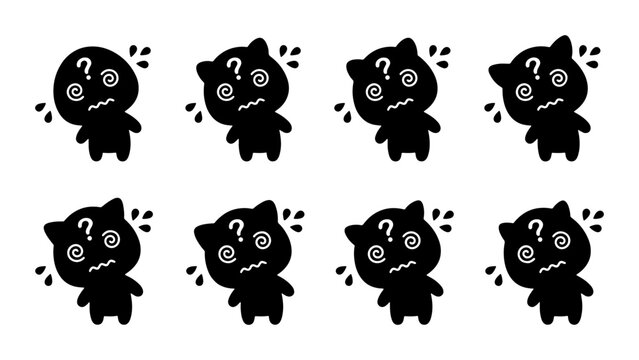 Confused Cartoon Characters, Dizzy Icons, Question Mark Faces, Bewildered Expressions, Vector Set for Uncertainty and Doubt