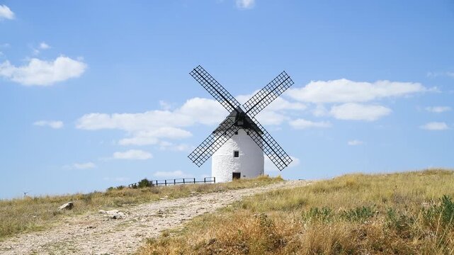 Traditional Spanish windmill in Teruel Aragon rural heritage landscape drone view