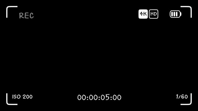 Live camera recording interface on black, featuring 4K, HD, ISO 200, 1 60 shutter speed, and timecode.