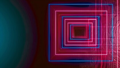 Fototapeta premium Vibrant geometric patterns with neon lights creating depth and perspective effects in an abstract background design