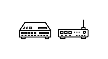 Obraz premium Network hardware routers and digital servers line icons vector illustration with hardware internet connection technology computer equipment