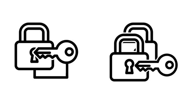 Security padlocks and access key line icon set with security protection encrypted password authentication confidential illustration hardware