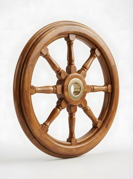 Classic wooden ship wheel isolated on white background nautical maritime steering equipment