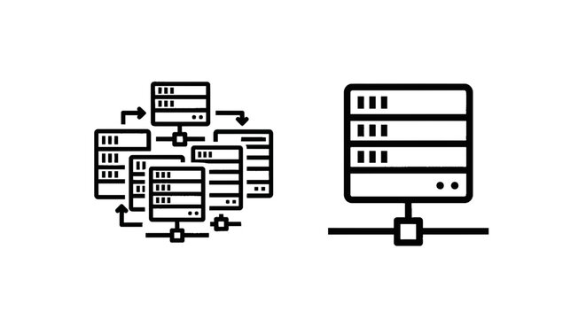 Data server network connectivity and infrastructure database icon set with database connectivity infrastructure computer hardware technology