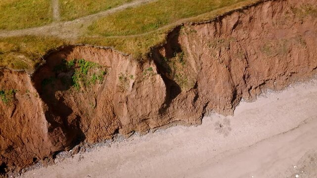 The aerial view of the eroded coastline, Holderness Coast, East Yorkshire, UK