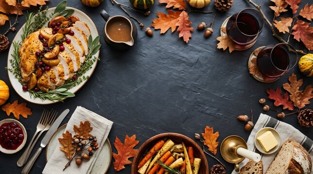 A bountiful and heartwarming thanksgiving feast complete with roasted turkey savory gravy cranberry sauce and delightful autumnal decorations celebrating gratitude and togetherness