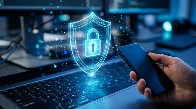 A digital concept of cyber security awareness and privacy management policy for secure file data transfer.