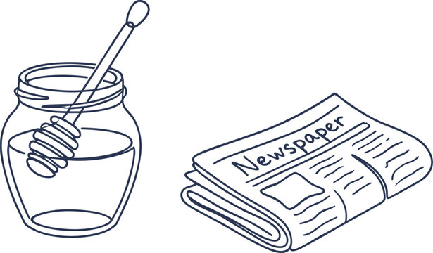 Hand Drawn Honey Jar And Folded Newspaper Illustration