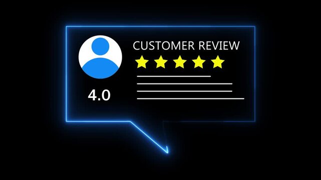 Glowing neon Rating 4 stars icon animation. animation customer review concept, character giving fore star feedback on neon rectangle. animated customer satisfaction rating