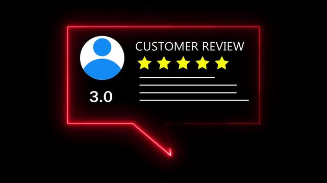 Glowing neon Rating 3 stars icon animation. animation customer review concept, character giving three-star feedback on neon rectangle. animated customer satisfaction rating keyword