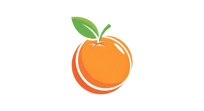 Simple flat orange fruit icon with a green leaf design for healthy food and fresh juice branding