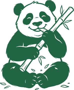 Hand Drawn Panda Eating Bamboo Sitting Illustration
