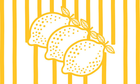 Yellow Lemon Fruit Pattern With Vertical Stripe Background