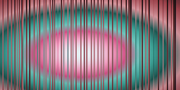Embossed striped light bands in teal, red, and magenta suggest a vivid technical scanline field.