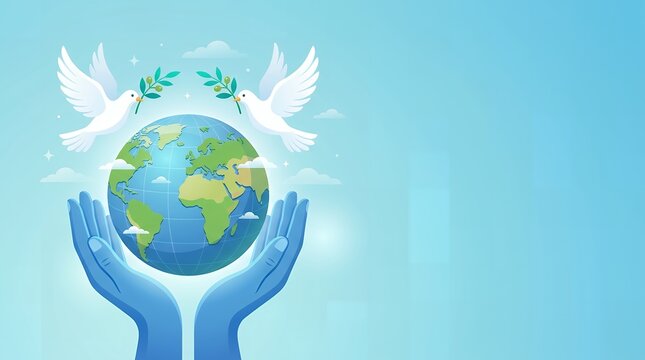 Earth Held by Hands with Doves of Peace Illustration