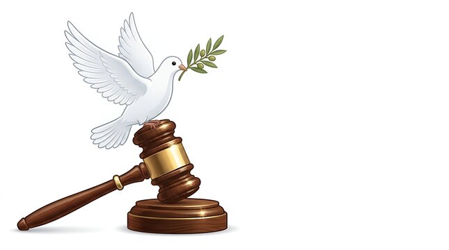 Dove with Olive Branch Perched on Gavel Illustration