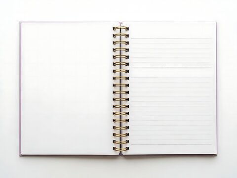Open spiral notebook with blank pages for writing notes and ideas on a flat surface top view
