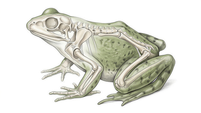 Frog anatomy showing external features and internal skeleton with clear details of body structure