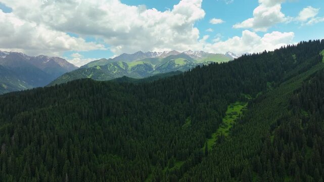 Drone Video, Rising to Reveal Tian Shan Peaks South of Karakol, Kyrgyzstan