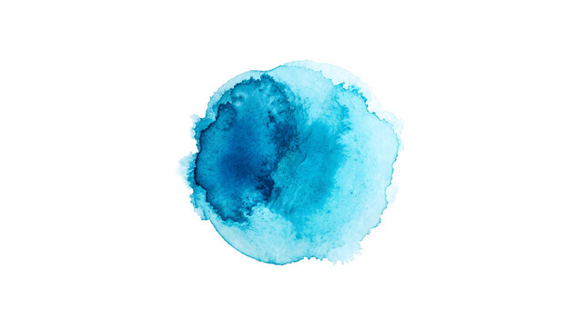 Vibrant blue watercolor circle splash for artistic design.