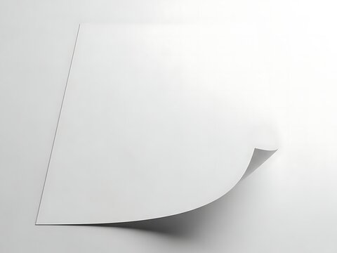 A single sheet of blank white paper with a curled corner for creative design and office document use