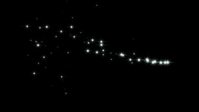 Bright twinkle stars generate a sparkling glitter wave, producing magical shimmer dust and elegant star line glitter line stars on black screen background. 4k.