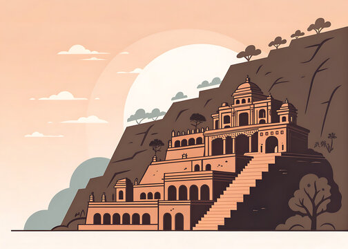 Ajanta & Ellora Caves, Maharashtra   rock-cut cave facade silhouette with sharp angle shadows