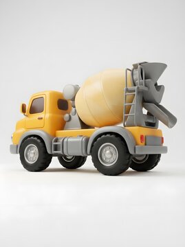 Stylized cement mixer truck illustration on a light gray background 3d rendering