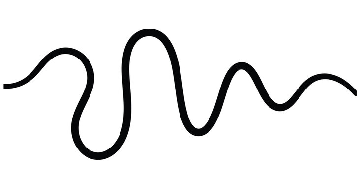 Abstract wavy line graphic element on a white background with black line vector shape design asset frequency wave form oscillation