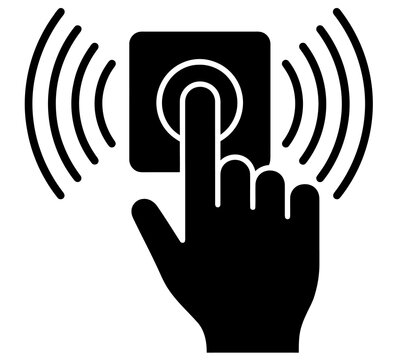 Finger pressing touch sensor button icon with sound waves symbol push button audio signal activation interaction interface operation