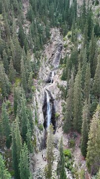 Aerial View of Chasha Manasa and Slez Barса Waterfalls, Gagarin Trail, Kyrgyzstan